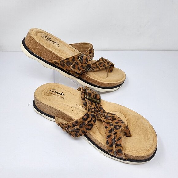 Clarks Collection Size 7 Womens Leopard Print Sandals Adjustable Buckle Strap - Picture 6 of 12